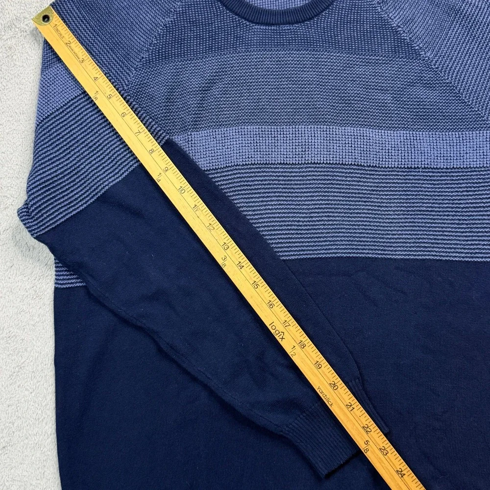 English Laundry Mens Navy Blue Colorblock Textured Cotton Crewneck Sweater Med.